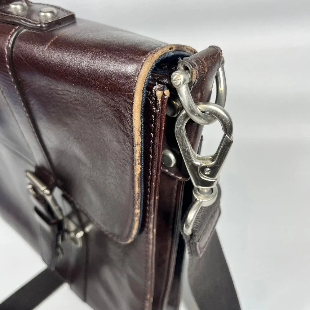 Fossil Mens Dark Brown Leather Messenger Bag Briefcase Laptop Satchel MBG9044
